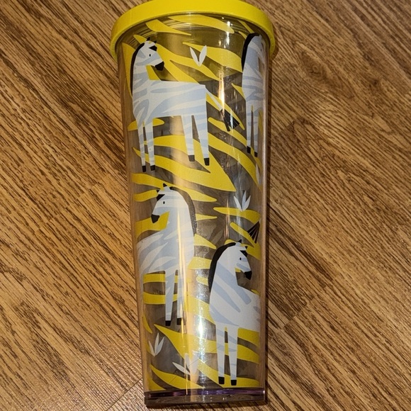 RARE! Starbucks Yellow Zebra Stripe Cold Cup Tumbler 24oz Venti NO STRAW w LID - Picture 3 of 12